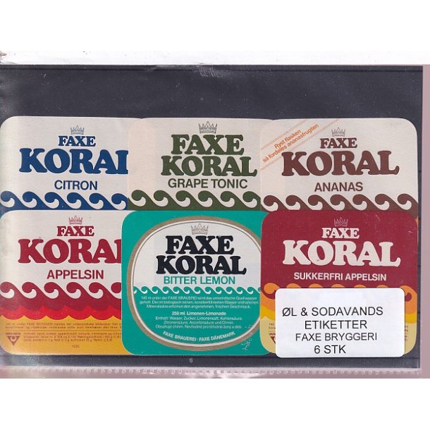 �l og Sodavands Etiketter - Faxe Bryggeri - 6 Stk.
