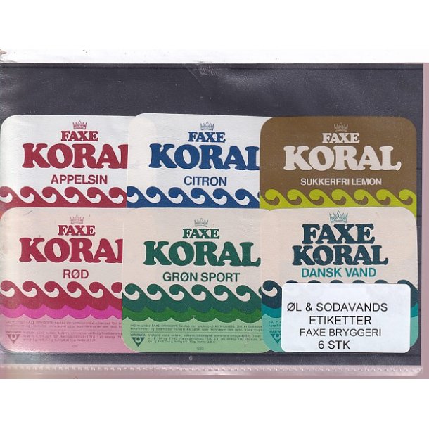 �l og Sodavands Etiketter - Faxe Bryggeri - 6 Stk.