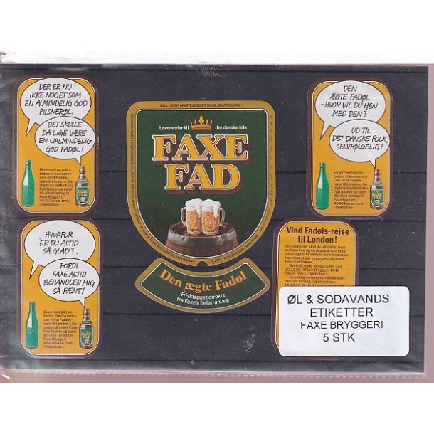 �l og Sodavands Etiketter - Faxe Bryggeri - 5 Stk.