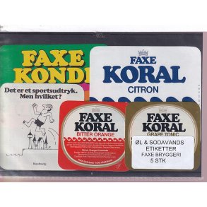 �l og Sodavands Etiketter - Faxe Bryggeri - 5 Stk.