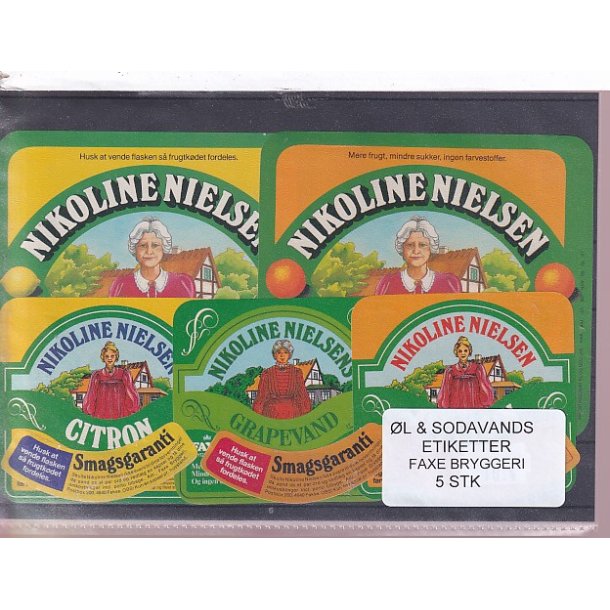 �l og Sodavands Etiketter - Faxe Bryggeri - 5 Stk.