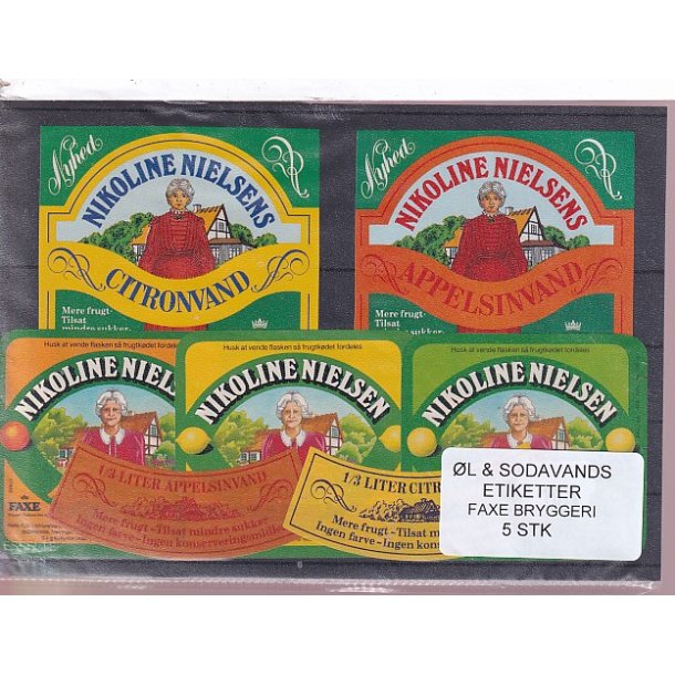 �l og Sodavands Etiketter - Faxe Bryggeri - 5 Stk.