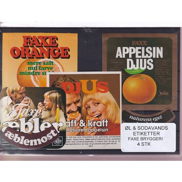 �l og Sodavands Etiketter - Faxe Bryggeri - 4 Stk.