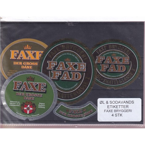 �l og Sodavands Etiketter - Faxe Bryggeri - 4 Stk.