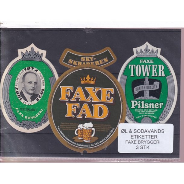 �l og Sodavands Etiketter - Faxe Bryggeri - 3 Stk.