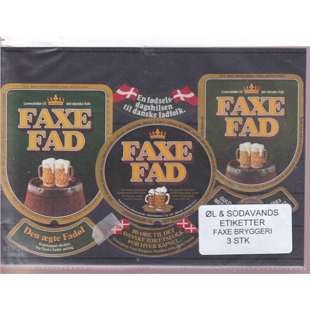 �l og Sodavands Etiketter - Faxe Bryggeri - 3 Stk.