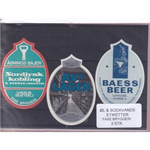 �l og Sodavands Etiketter - Faxe Bryggeri - 3 Stk.