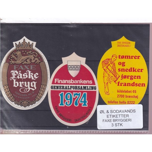 �l og Sodavands Etiketter - Faxe Bryggeri - 3 Stk.
