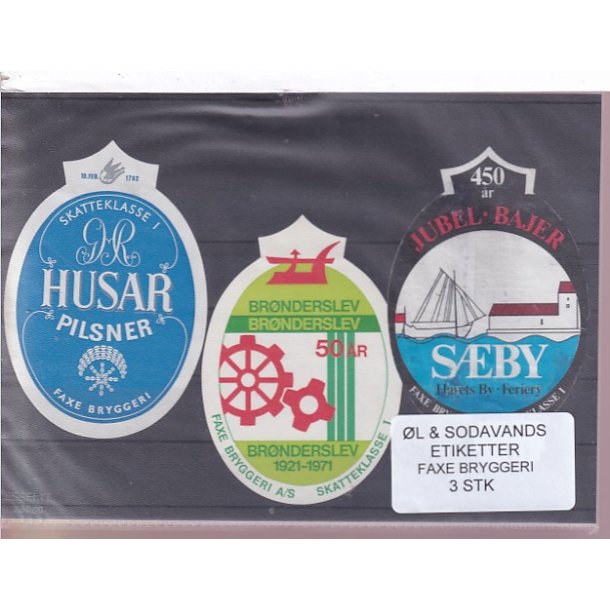 �l og Sodavands Etiketter - Faxe Bryggeri - 3 Stk.