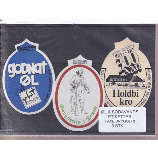 �l og Sodavands Etiketter - Faxe Bryggeri - 3 Stk.