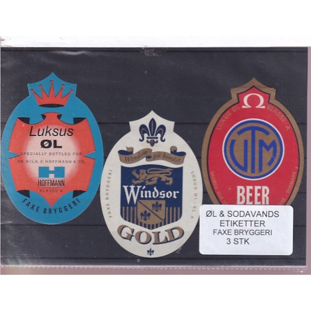 �l og Sodavands Etiketter - Faxe Bryggeri - 3 Stk.
