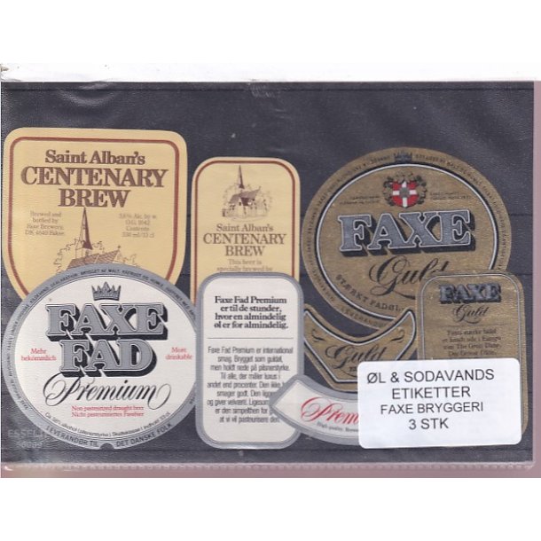 �l og Sodavands Etiketter - Faxe Bryggeri - 3 Stk.