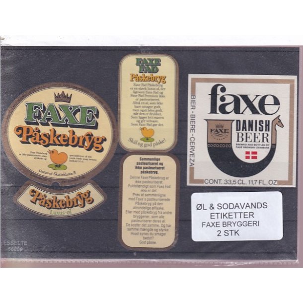 �l og Sodavands Etiketter - Faxe Bryggeri - 2 Stk.