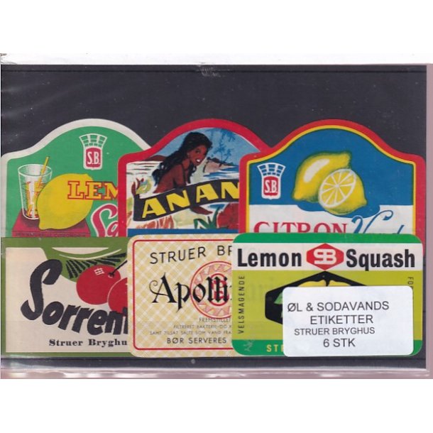 �l og Sodavands Etiketter - Struer Bryghus  - 6 Stk.