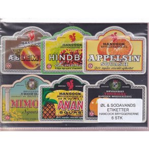 �l og Sodavands Etiketter - Hancock Bryggeri  - 6 Stk.
