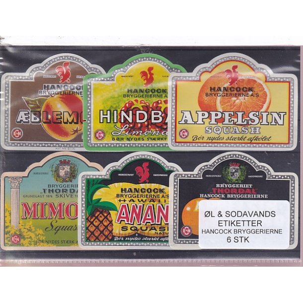 �l og Sodavands Etiketter - Hancock Bryggeri  - 6 Stk.
