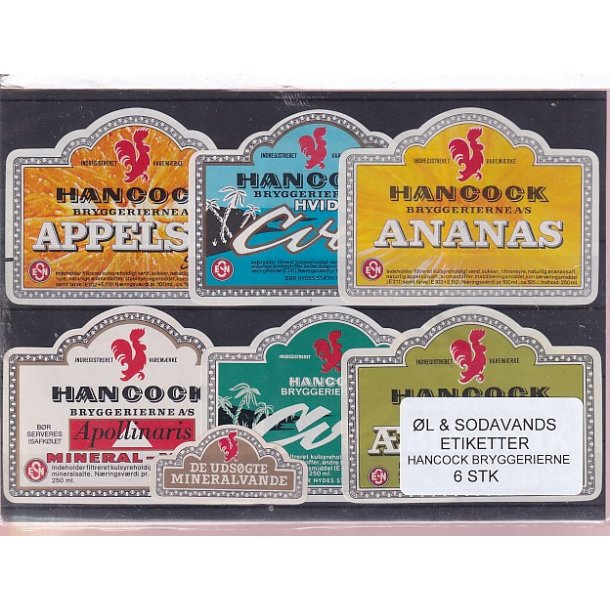�l og Sodavands Etiketter - Hancock Bryggeri  - 6 Stk.