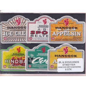 �l og Sodavands Etiketter - Hancock Bryggeri  - 6 Stk.