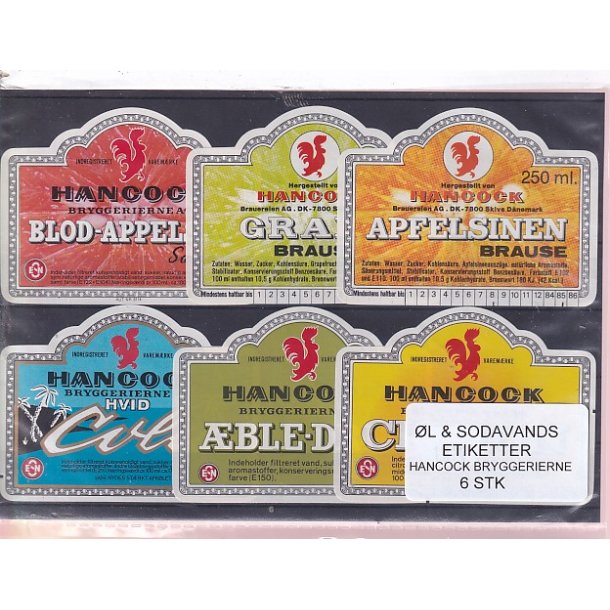 �l og Sodavands Etiketter - Hancock Bryggeri  - 6 Stk.