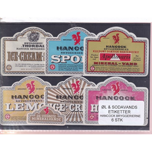 �l og Sodavands Etiketter - Hancock Bryggeri  - 6 Stk.
