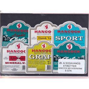 �l og Sodavands Etiketter - Hancock Bryggeri  - 6 Stk.