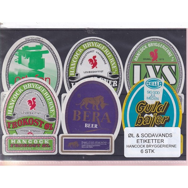 �l og Sodavands Etiketter - Hancock Bryggeri  - 6 Stk.