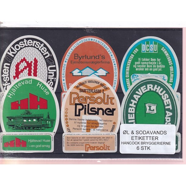 �l og Sodavands Etiketter - Hancock Bryggeri  - 6 Stk.