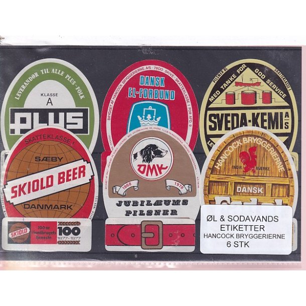 �l og Sodavands Etiketter - Hancock Bryggeri  - 6 Stk.