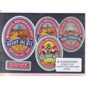 �l og Sodavands Etiketter - Hancock Bryggeri  - 4 Stk.