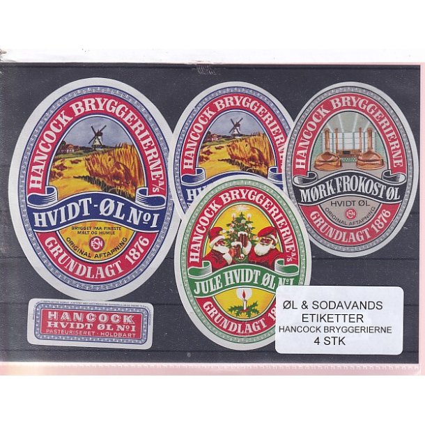 �l og Sodavands Etiketter - Hancock Bryggeri  - 4 Stk.
