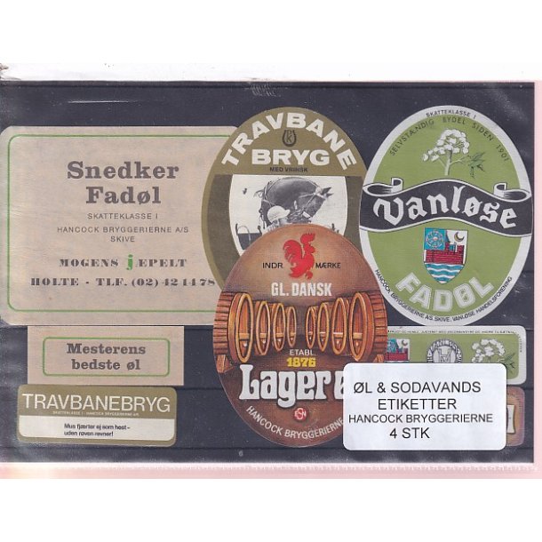 �l og Sodavands Etiketter - Hancock Bryggeri  - 4 Stk.