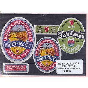 �l og Sodavands Etiketter - Hancock Bryggeri  - 3 Stk.
