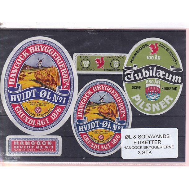 �l og Sodavands Etiketter - Hancock Bryggeri  - 3 Stk.