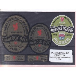 �l og Sodavands Etiketter - Hancock Bryggeri  - 3 Stk.