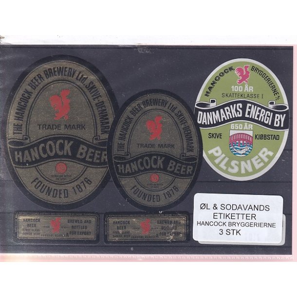 �l og Sodavands Etiketter - Hancock Bryggeri  - 3 Stk.