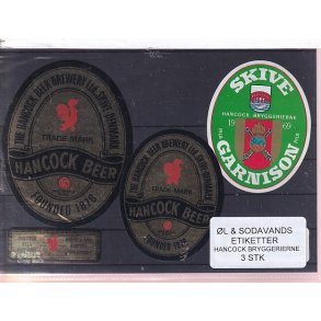 �l og Sodavands Etiketter - Hancock Bryggeri  - 3 Stk.