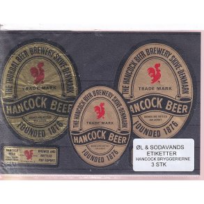 �l og Sodavands Etiketter - Hancock Bryggeri  - 3 Stk.