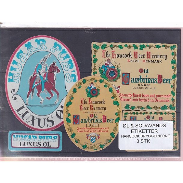�l og Sodavands Etiketter - Hancock Bryggeri  - 3 Stk.