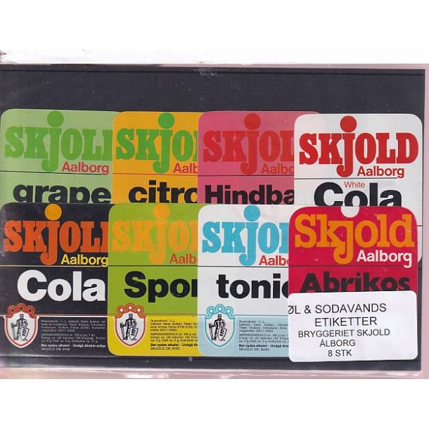 �l og Sodavands Etiketter - Skjold Bryggeri �lborg  - 8 Stk.
