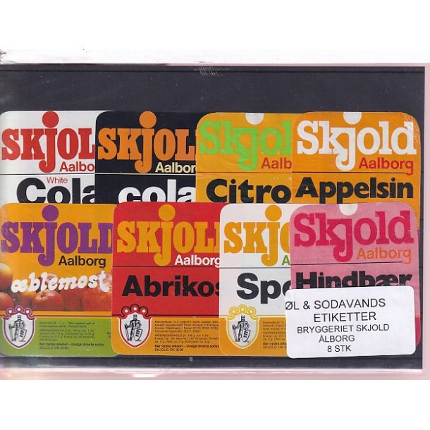 �l og Sodavands Etiketter - Skjold Bryggeri �lborg  - 8 Stk.