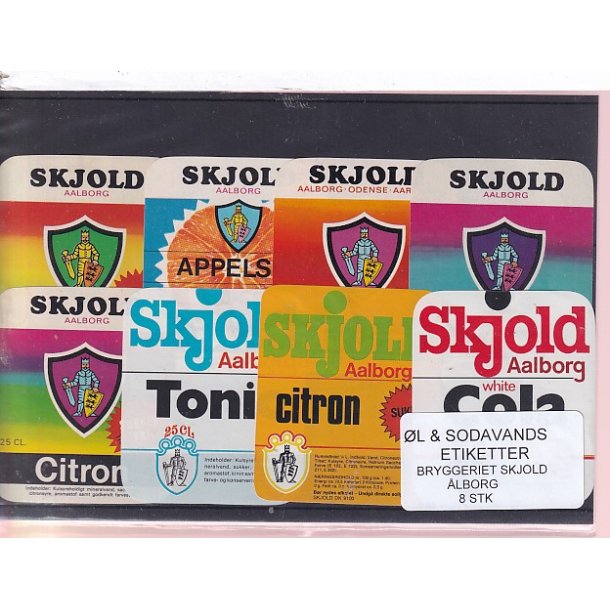 �l og Sodavands Etiketter - Skjold Bryggeri �lborg  - 8 Stk.