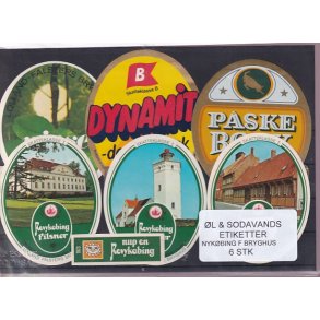 �l og Sodavands Etiketter - Nyk�bing F. Bryghus - 6 Stk.