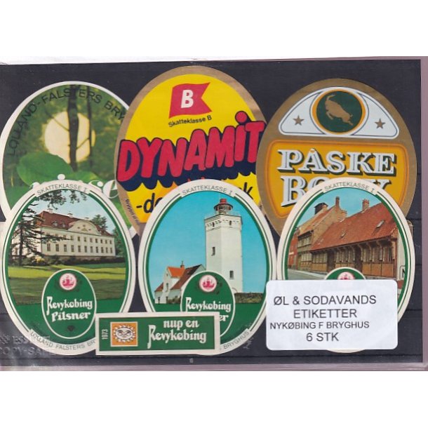 �l og Sodavands Etiketter - Nyk�bing F. Bryghus - 6 Stk.