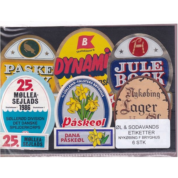 �l og Sodavands Etiketter - Nyk�bing F. Bryghus - 6 Stk.