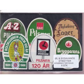 �l og Sodavands Etiketter - Nyk�bing F. Bryghus - 6 Stk.