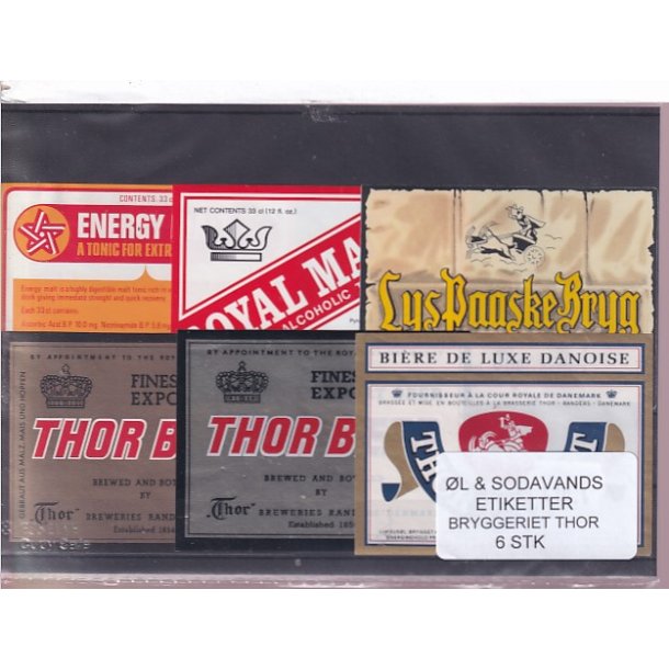 �l og Sodavands Etiketter - Bryggeriet Thor - 6 Stk.