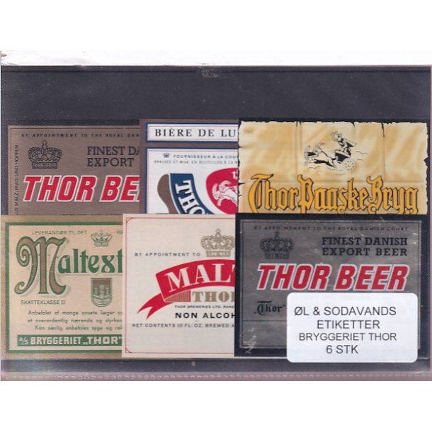 �l og Sodavands Etiketter - Bryggeriet Thor - 6 Stk.