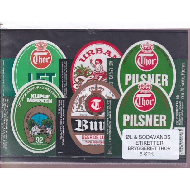 �l og Sodavands Etiketter - Bryggeriet Thor - 6 Stk.