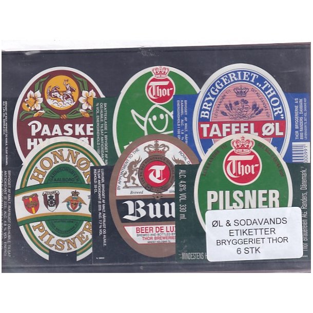 �l og Sodavands Etiketter - Bryggeriet Thor - 6 Stk.