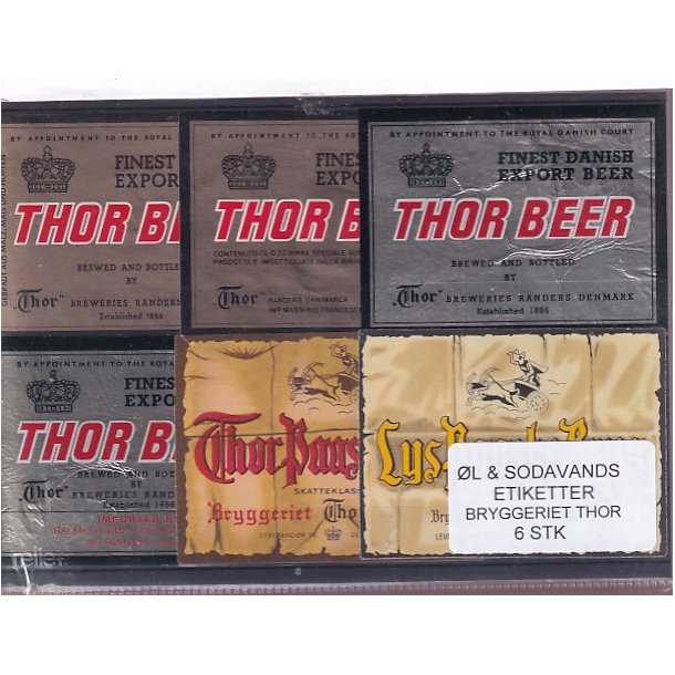 �l og Sodavands Etiketter - Bryggeriet Thor - 6 Stk.
